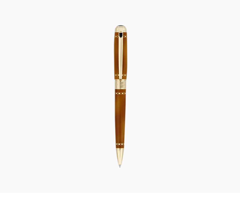 S.T. Duopont Large Derby Line D Atelier Brown Natural Lacquer &amp; Gold Finish Ballpoint Pen